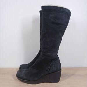 La Canadienne Boots Womens 8 Black Leather Wedge Tall Shearling Winter Office